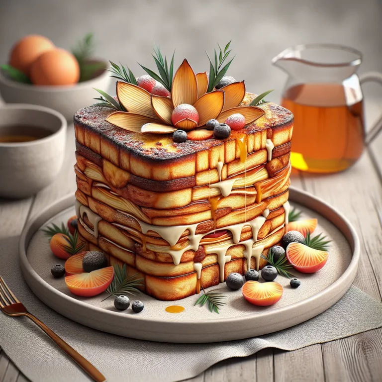 Pudding au pain étagé au Air Fryer Close-up du pudding au pain fait maison étagé dans un Air Fryer. Le pudding est doré et croustillant sur les bords, et moelleux et tendre à l'intérieur. Les couches de pain, de custard et de fruits sont clairement visibles, créant un dessert visuellement attrayant et invitant.